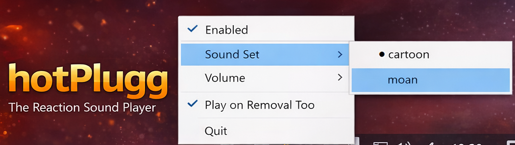 hotplugg tray menu screenshot